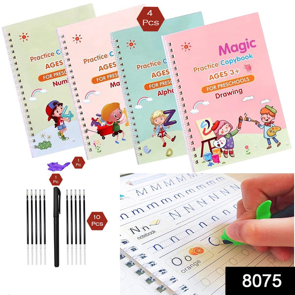 Magic Copybook Set of 4 – Reusable Handwriting & Drawing Books for Kids, Students | Practice Writing, Math & Sketching